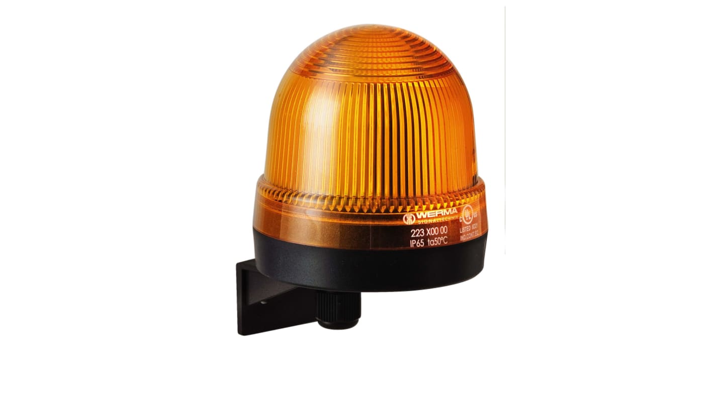 Werma 224 Series Yellow Continuous lighting Beacon, 115 V, Wall Mount, LED Bulb