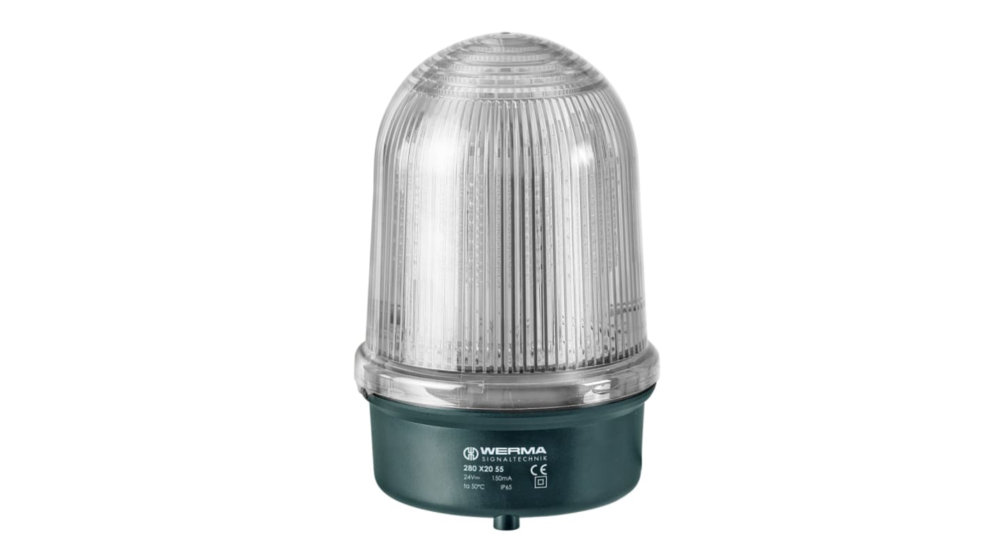 Werma 280 Series Clear Flashing Beacon, 24 V, Base Mount, LED Bulb