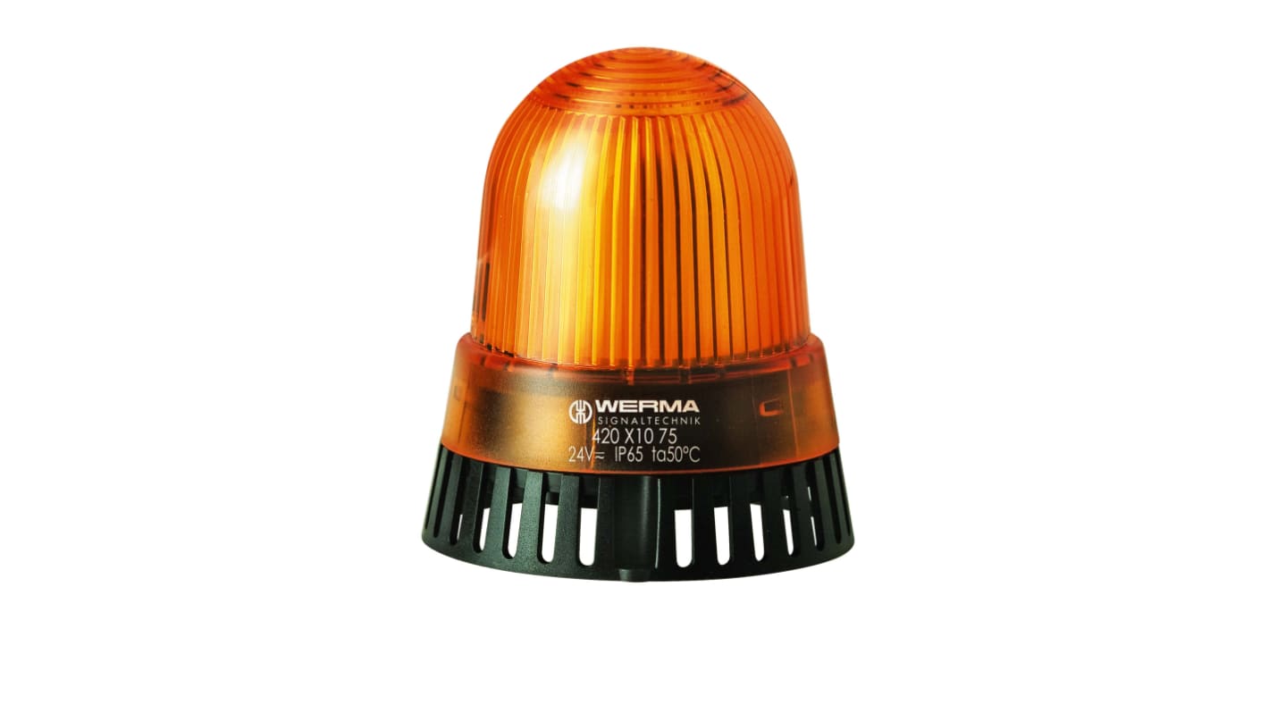 Werma 420 Series Yellow Buzzer Beacon, 12 V, IP65, Base Mount, 92dB at 1 Metre