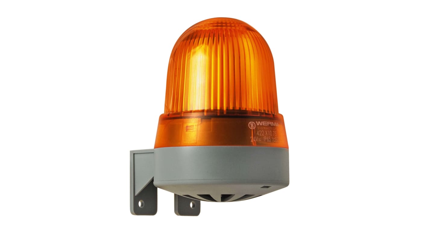 Indicator luminoso y acústico LED Werma 422, 24 V, Amarillo, Luz continua, 114dB @ 1m, IP65