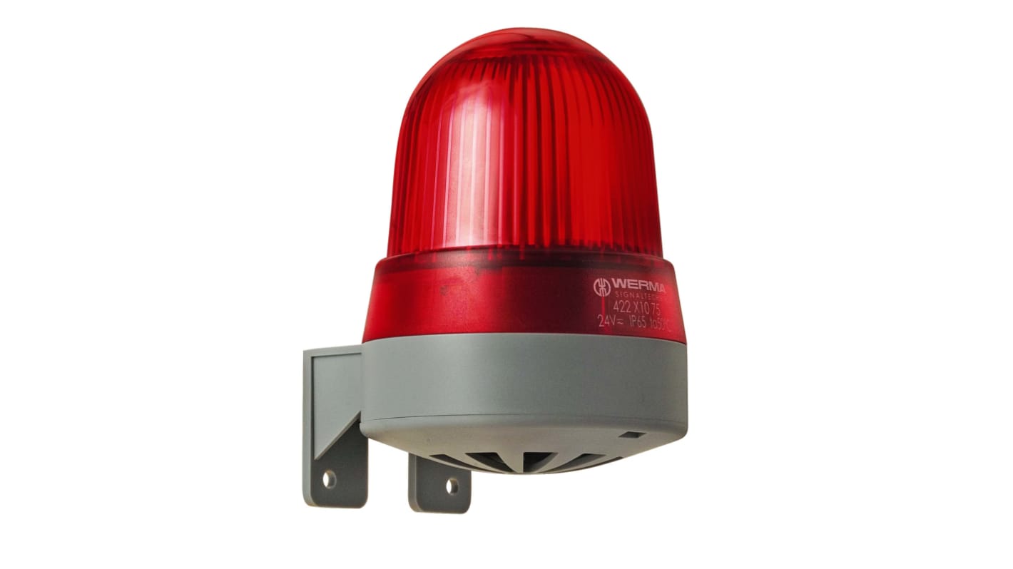 Sygnalizator akustyczny z lampą sygnalizacyjną 24 V Czerwony AC/DC IP65 Montaż ścienny 114dB