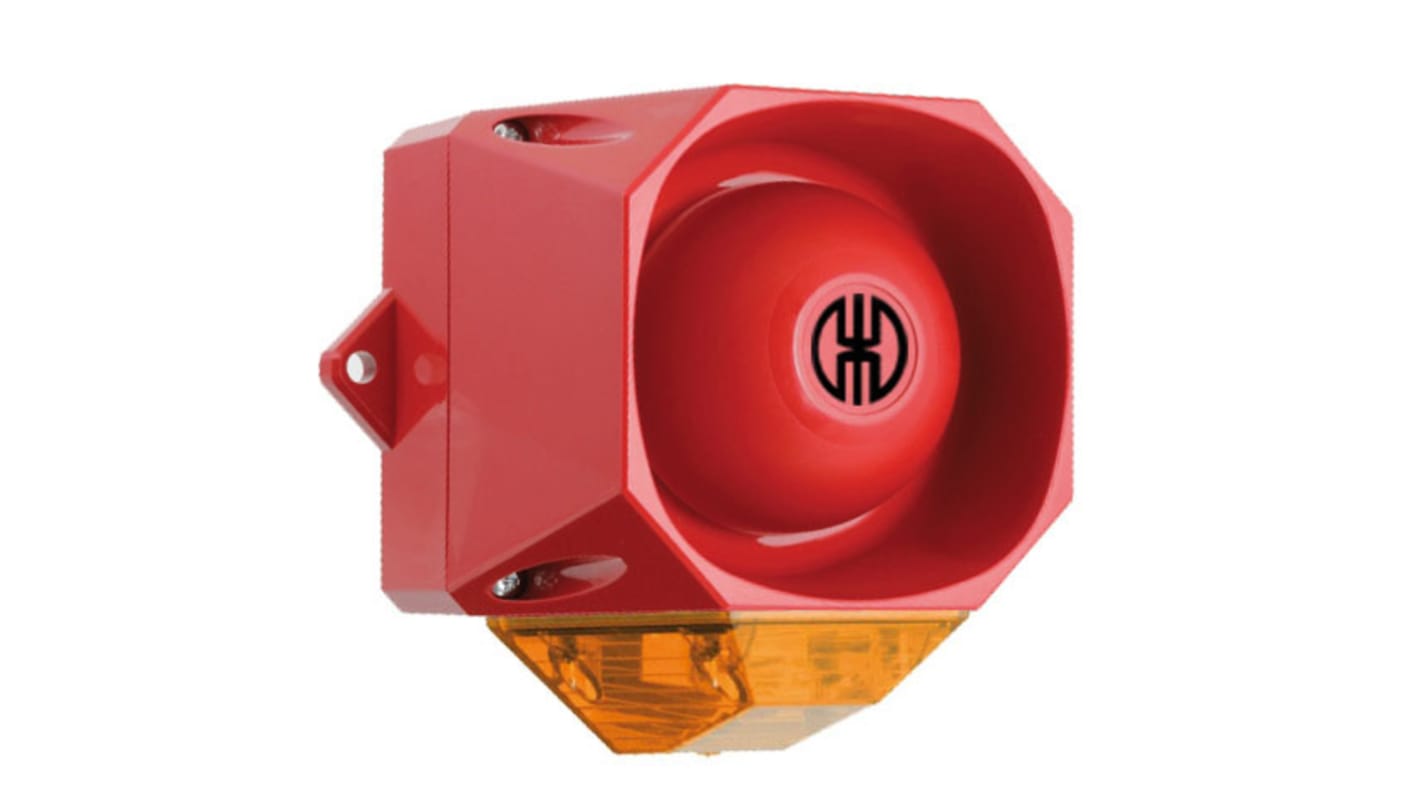 Sygnalizator akustyczny z lampą sygnalizacyjną 115 →230 V Czerwony/żółty AC IP65 Montaż ścienny 98dB