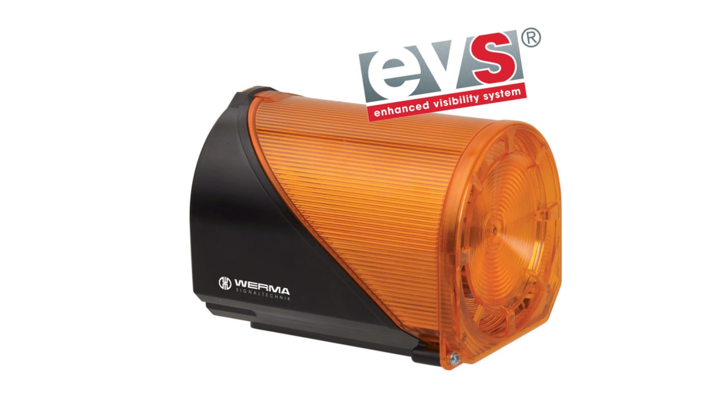 Werma 444 Series Yellow Sounder Beacon, 230 V, IP65, Base Mount, Wall Mount, 98dB at 1 Metre