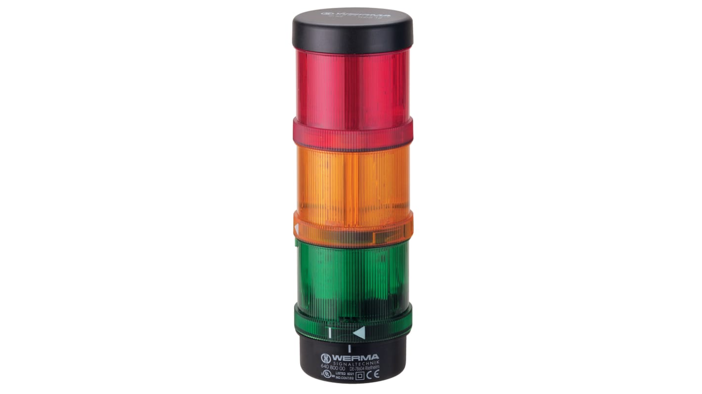 Werma KS71 Series Green, Red, Yellow Signal Tower, 3 Lights, 115 V