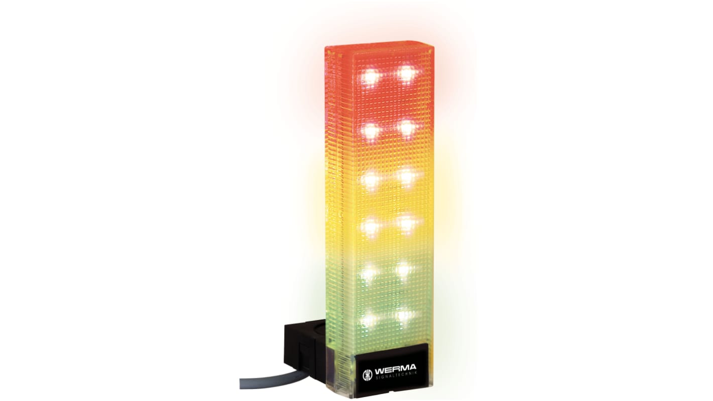 Torretta di segnalazione Werma, 24 V, LED, 3 elementi, lenti , lenti Verde, rosso, giallo, con Cicalino