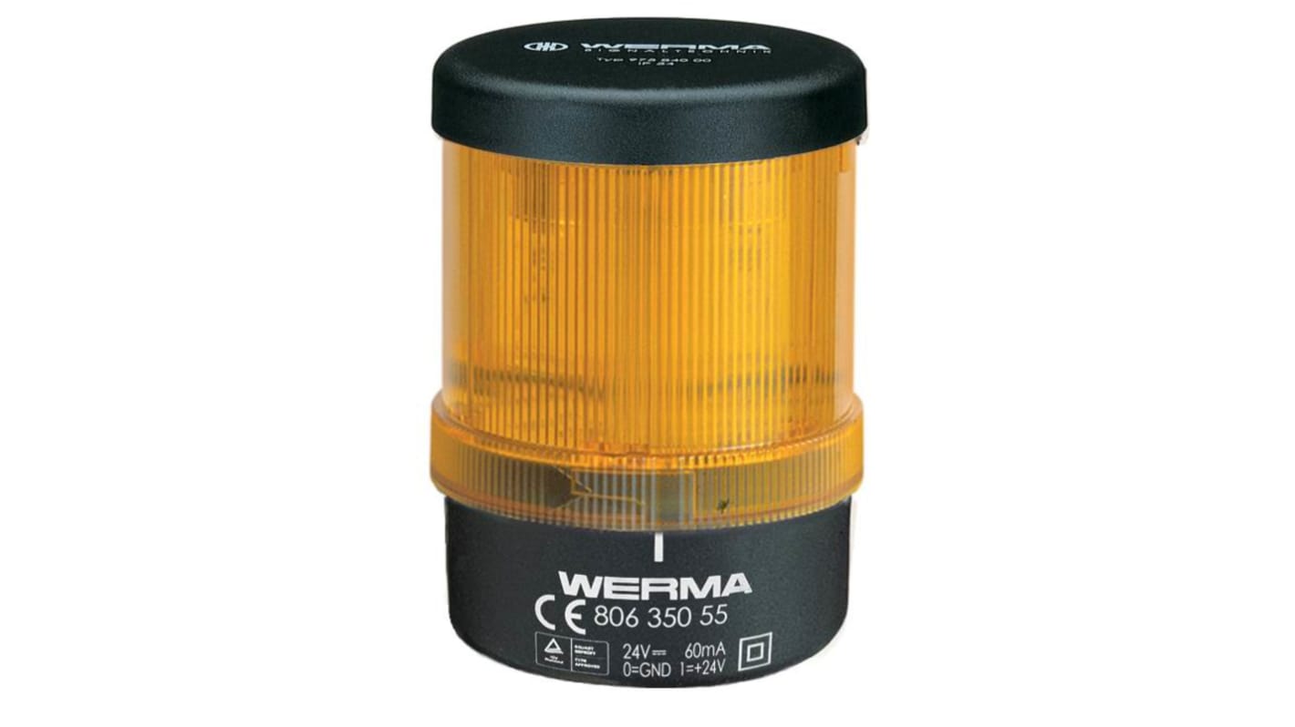 Werma 806 Series Yellow Continuous lighting Beacon, 230 V, Base Mount/ Wall Mount, LED Bulb