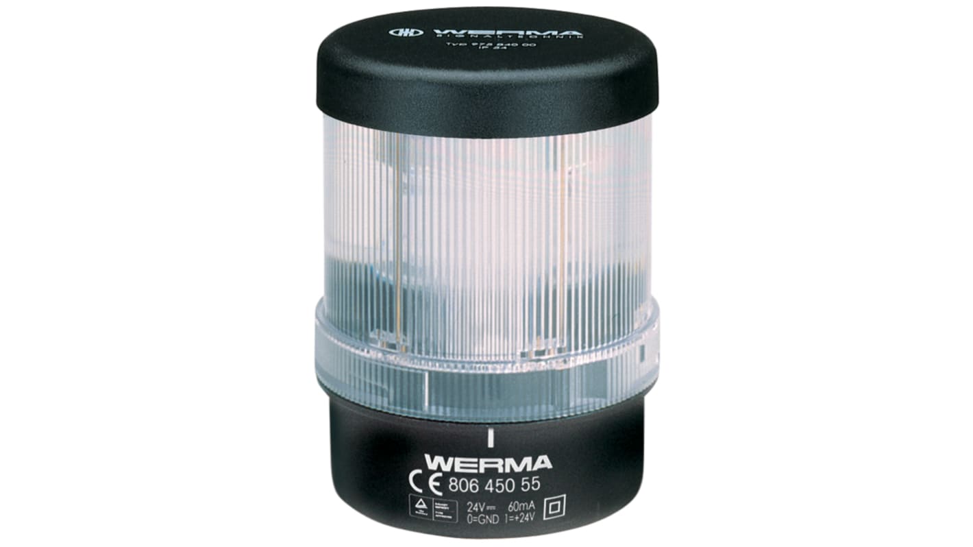 Indicador luminoso Werma serie 806, efecto Luz continua, LED, Transparente, alim. 24 V