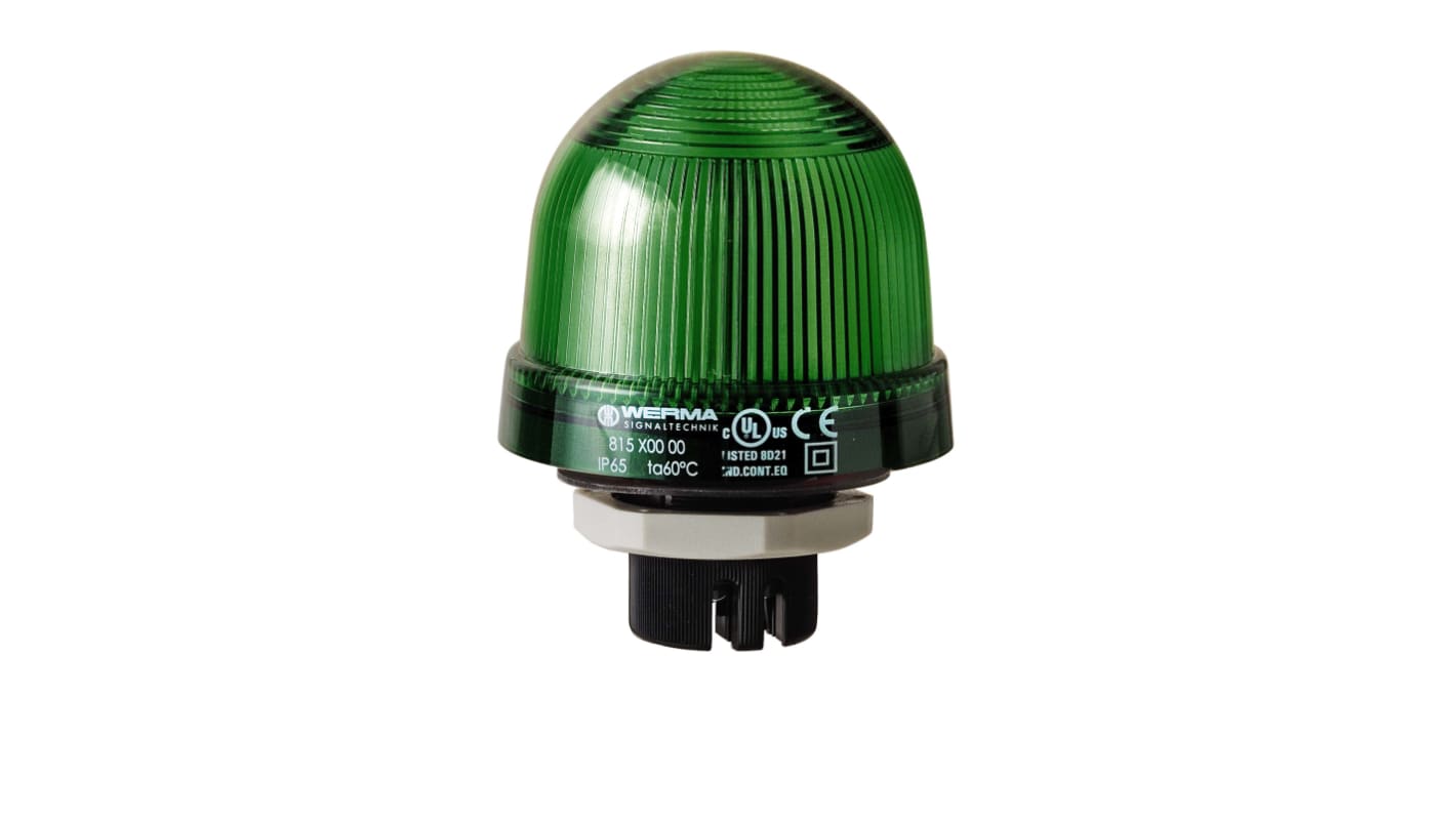 Werma 816 Series Green Continuous lighting Beacon, 115 V, Built-in Mounting, LED Bulb