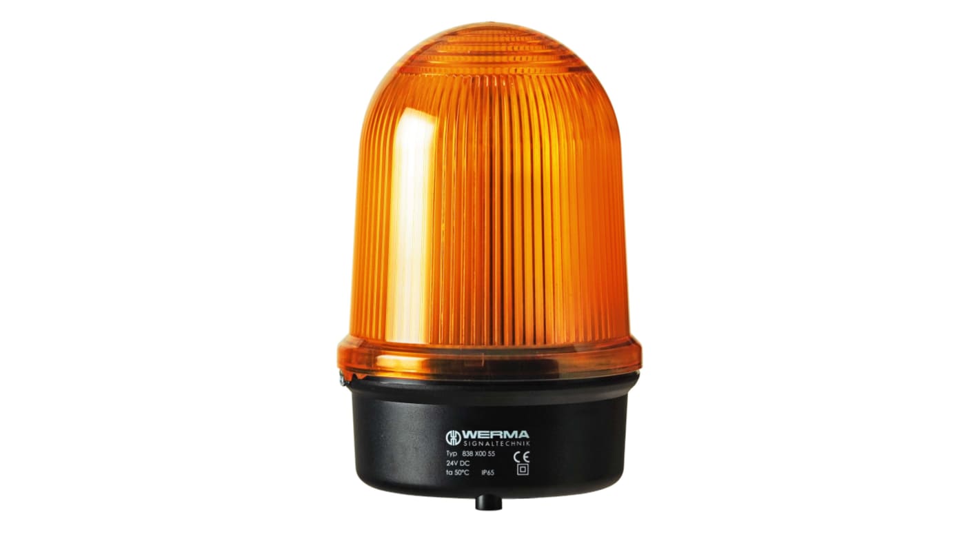 Werma 838 Series Yellow Flashing Beacon, 115 V, Base Mount, Xenon Bulb