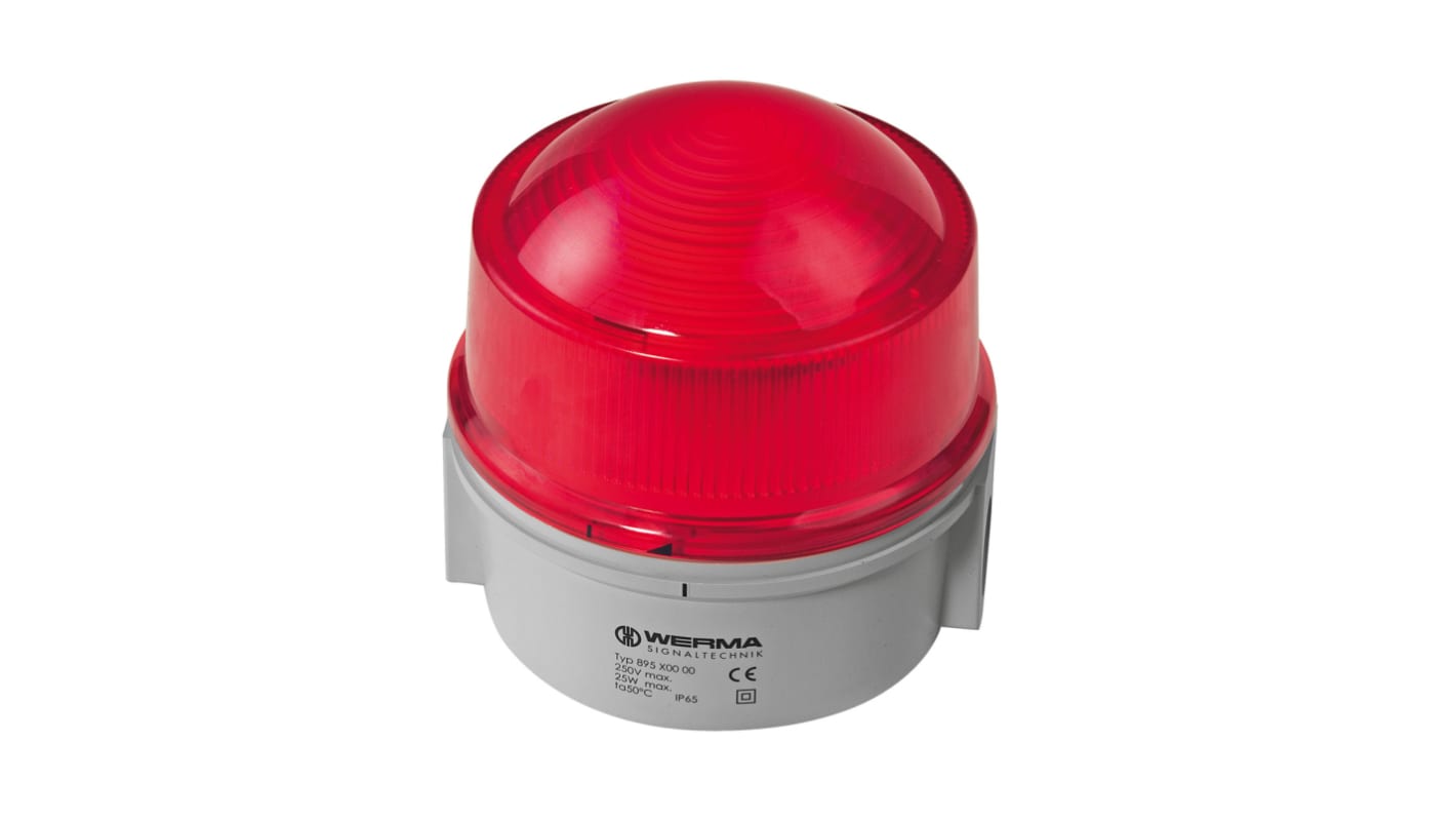 Werma 897 Series Red Flashing Beacon, 230 V, Base Mount/ Wall Mount, Xenon Bulb