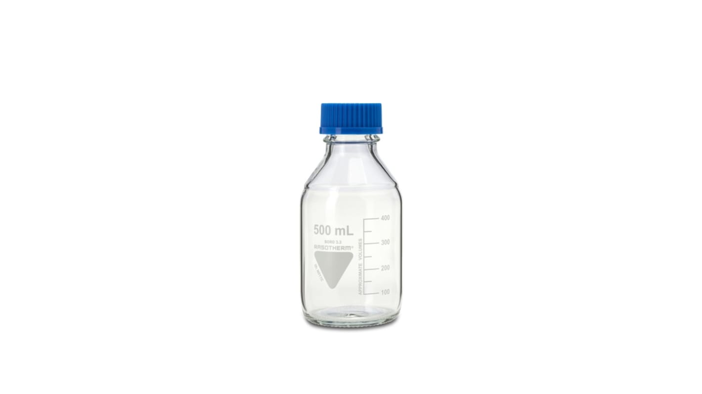 Bouteilles de laboratoire RS PRO bouchon Bleu , graduée, 500ml, en PP, à Col Large