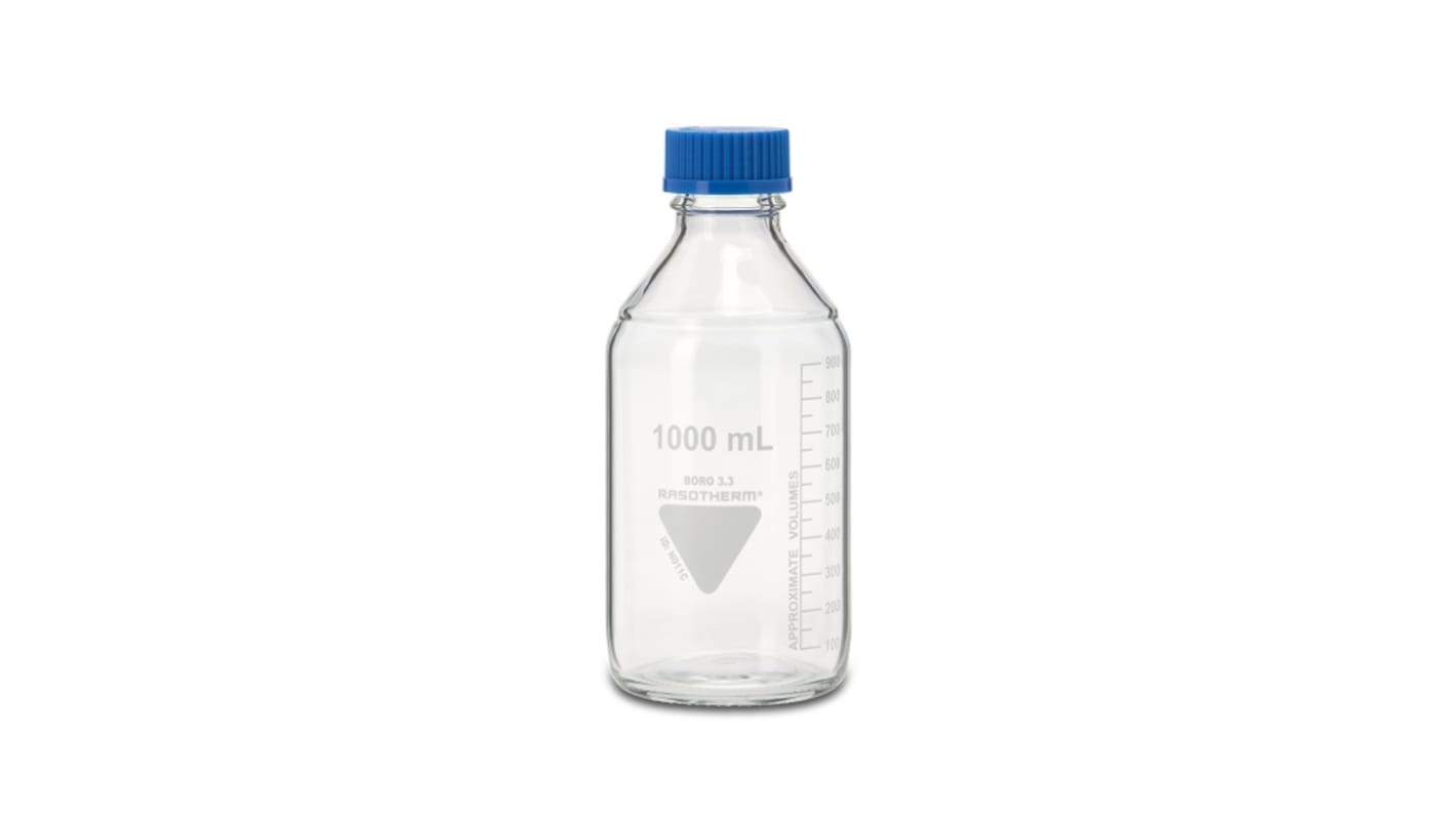 Bouteilles de laboratoire RS PRO bouchon Bleu , graduée, 1L, en PP, à Col Large