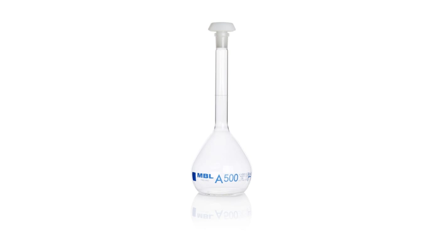 RS PRO 500ml Borosilicate Glass Narrow Neck Volumetric Flask