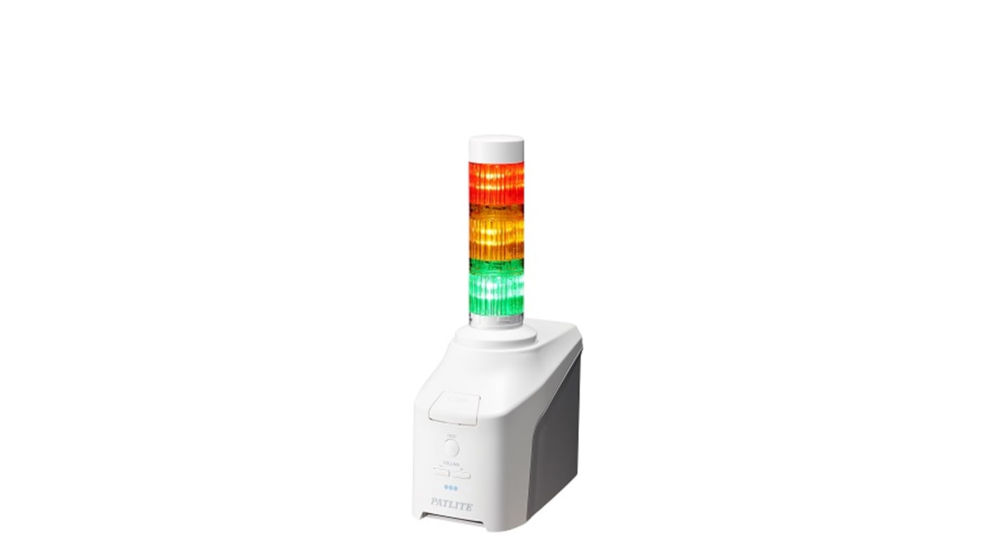 Patlite NHV4 Series Multicolour Voice Annunciator Signal Tower, 3 Lights, 42.5 → 57 V