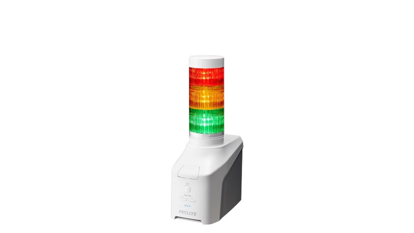 Patlite NHV6 Series Multicolour Voice Annunciator Signal Tower, 3 Lights, 42.5 → 57 V