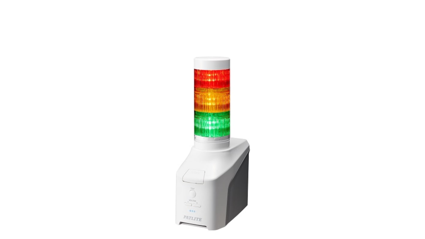 Torretta di segnalazione Patlite, 42.5 → 57 V, LED, 3 elementi, lenti Multicolore, con Annunciatore vocale