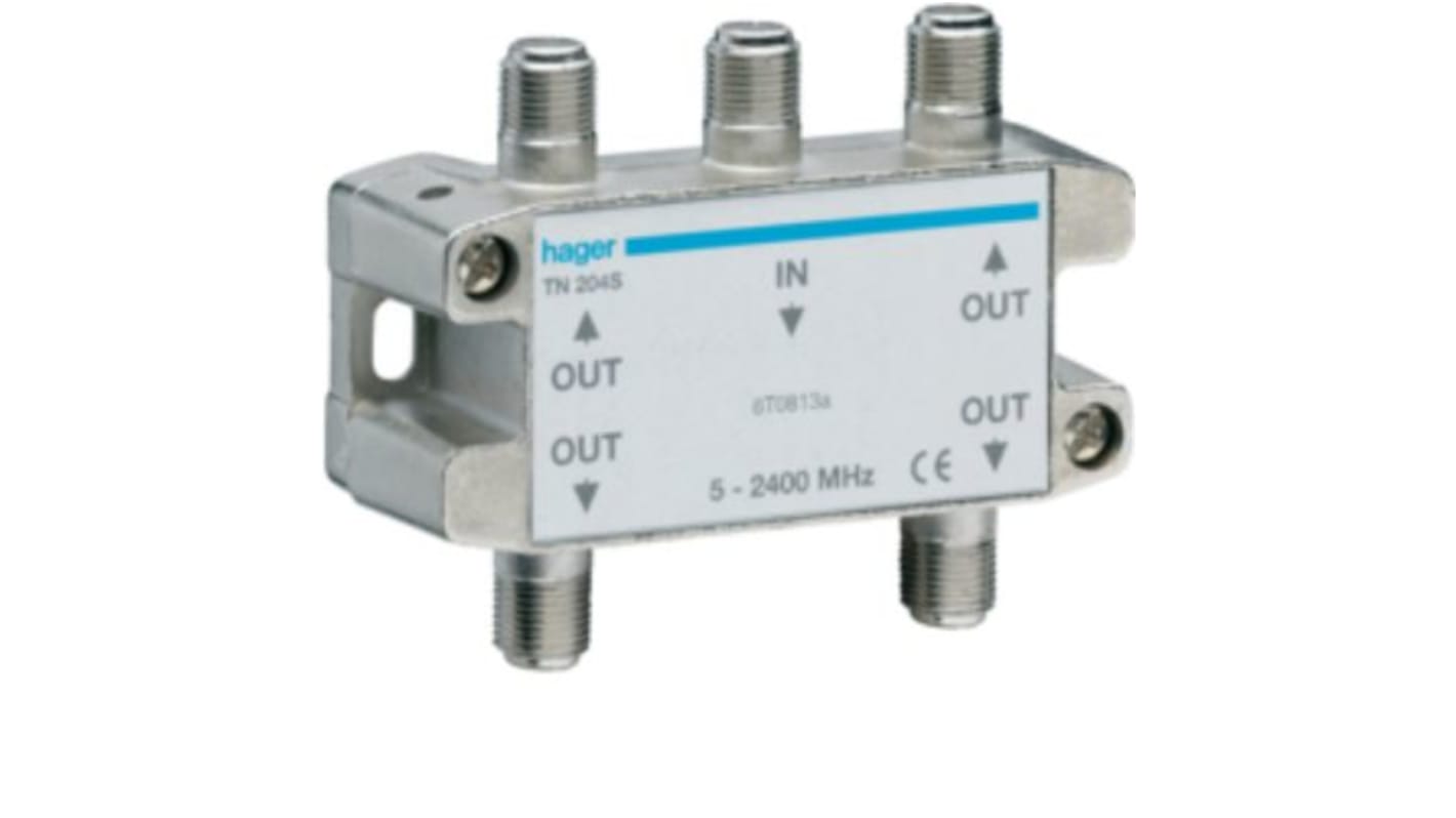 Hager HF-Splitter Koaxial, Anz.Stecker 1, 5 → 2400MHz