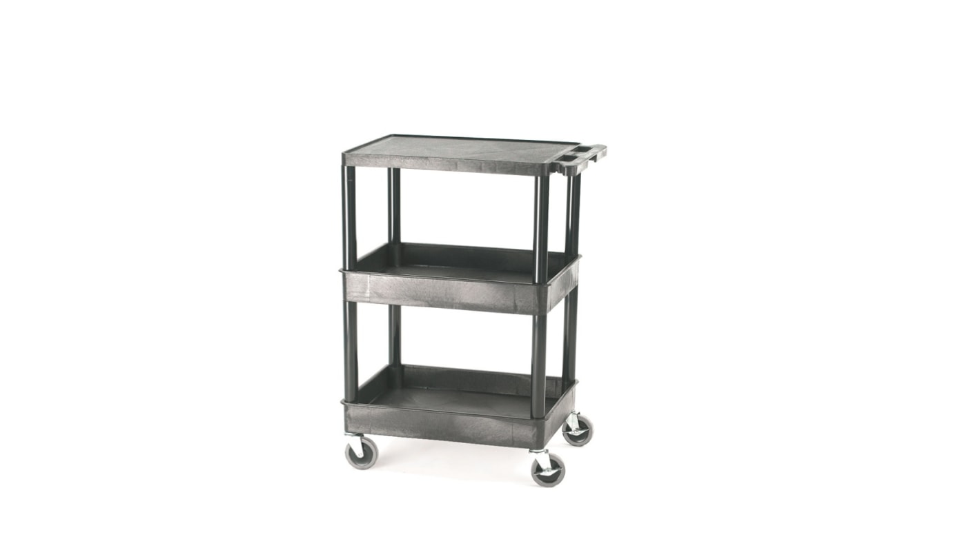 RS PRO 3 Shelf PE Trolley Trolley, 610 x 460 x 970mm, 150kg Load