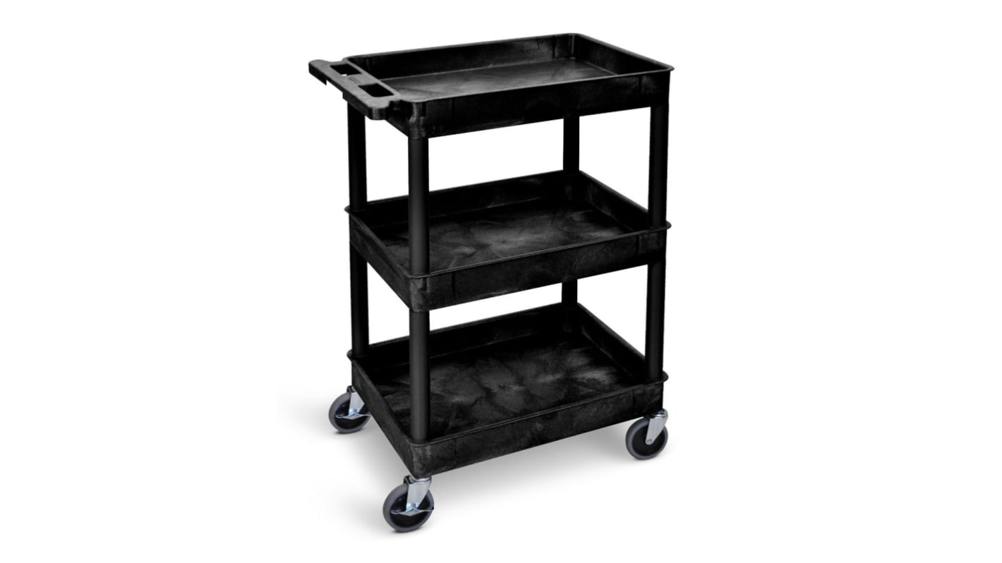 RS PRO 3 Shelf PE Trolley Trolley, 610 x 460 x 1000mm, 150kg Load