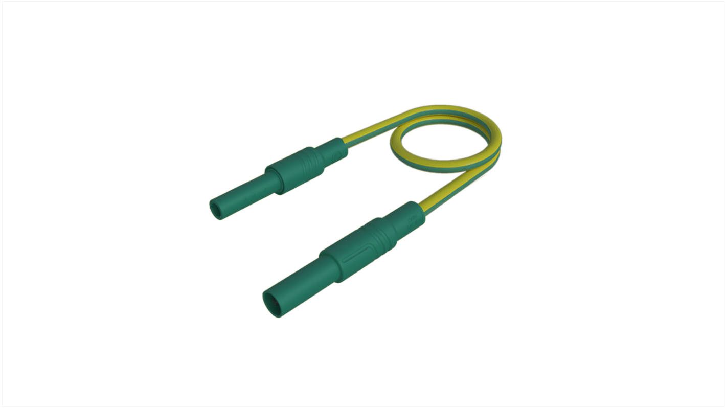 Sonda de prueba con conector de 4 mm  Hirschmann de color Verde/Amarillo, Macho, 32A, 1m