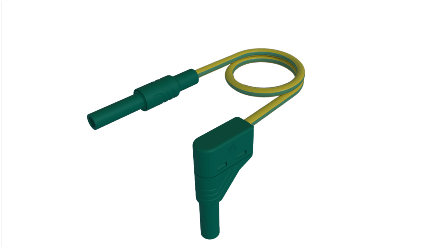 Sonda de prueba con conector de 4 mm  Hirschmann de color Verde/Amarillo, Macho, 32A, 1m