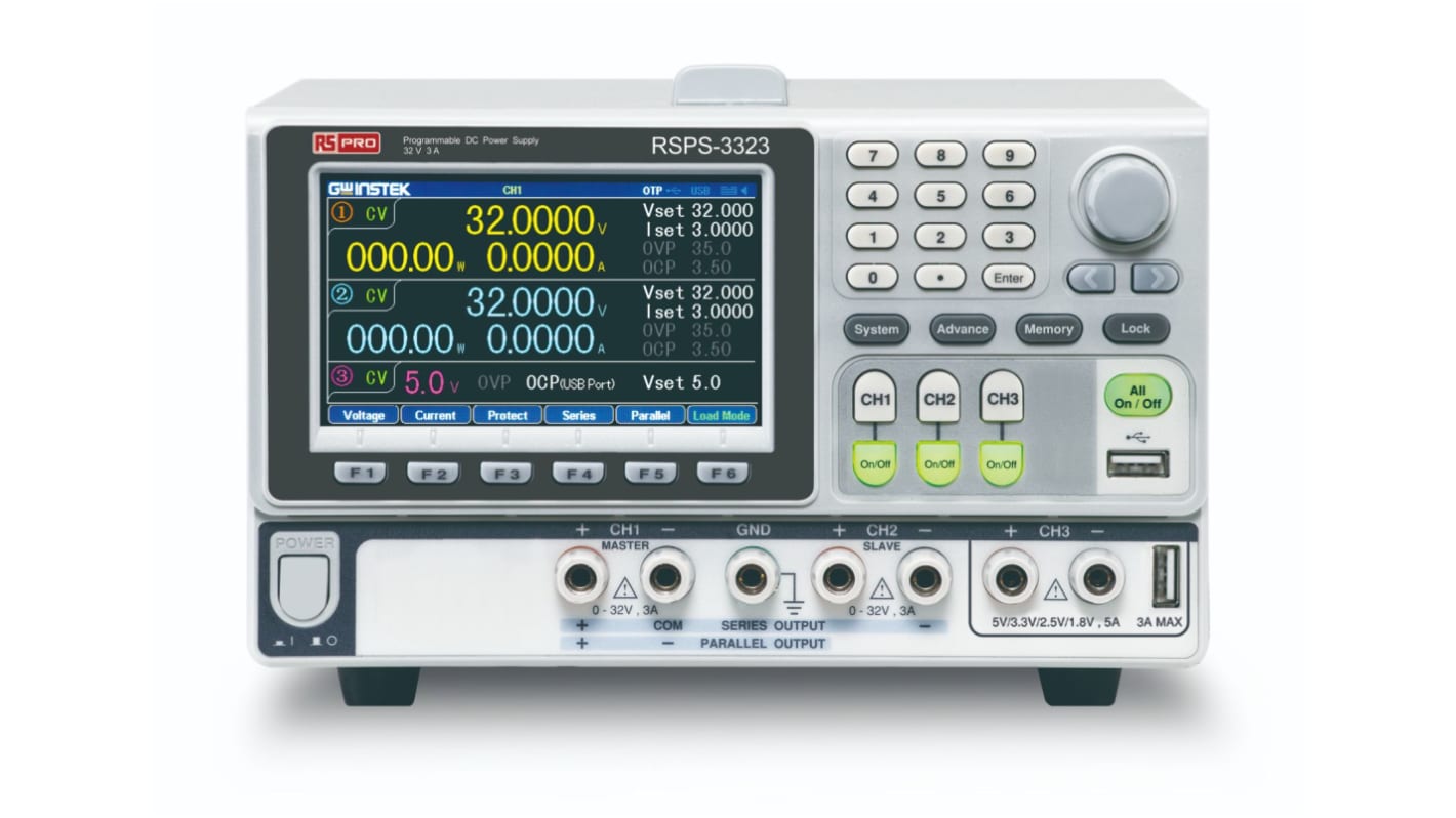 RS PRO Digital Switching Power Supply, 0 → 32V, 3A, 3-Output, 420W