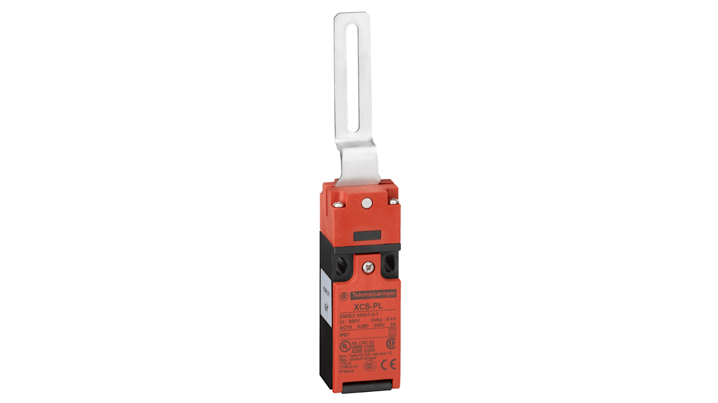 Telemecanique Sensors XCS Safety Interlock Switch, 2NC/1NO, Elbowed Flush Lever Actuator Included, Polyamide, Guard Lock