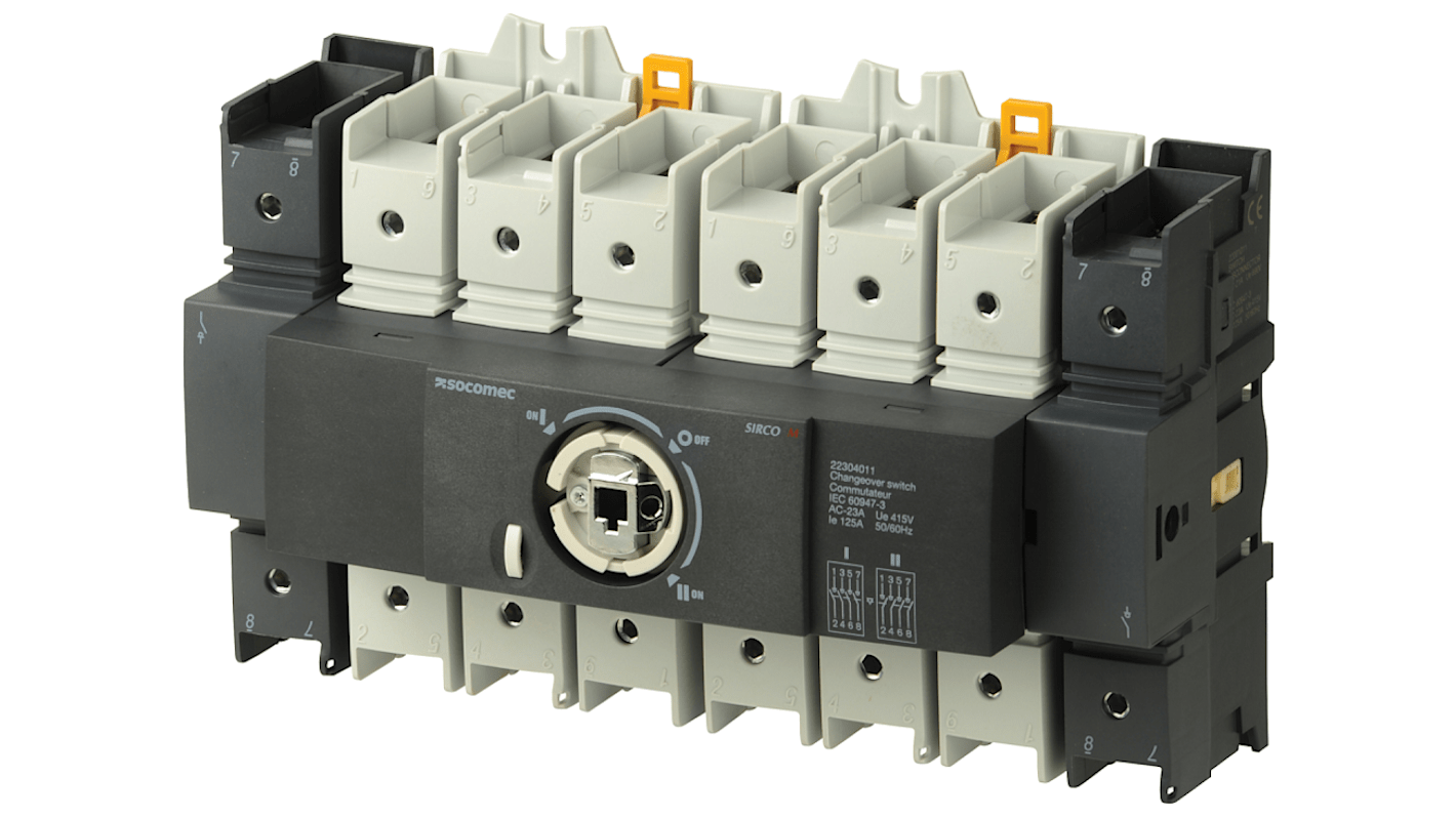 Socomec 3P Pole DIN Rail Changeover Switch - 125A Maximum Current, 56.3kW Power Rating