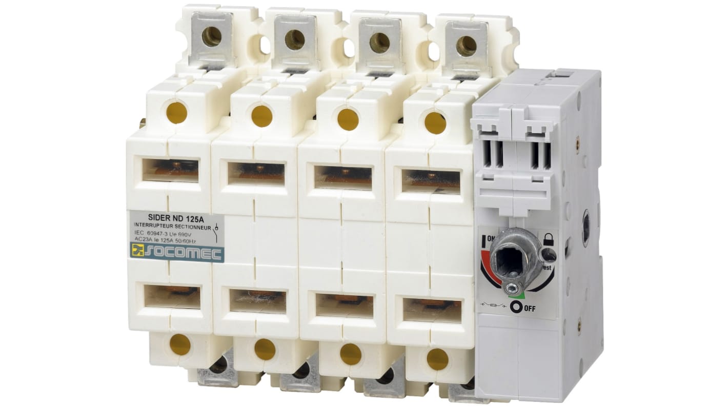 Socomec 4P Pole DIN Rail Switch Disconnector - 125A Maximum Current, 110kW Power Rating