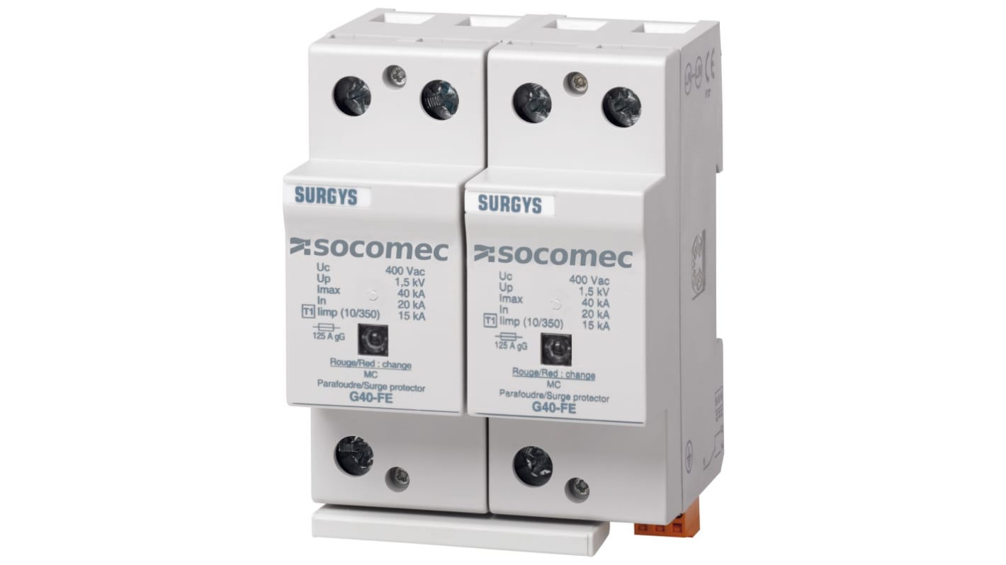 Parafoudre Socomec, 75kA, 1,5kV, 1, 3 phases, montage Rail DIN SURGYS G40-FE