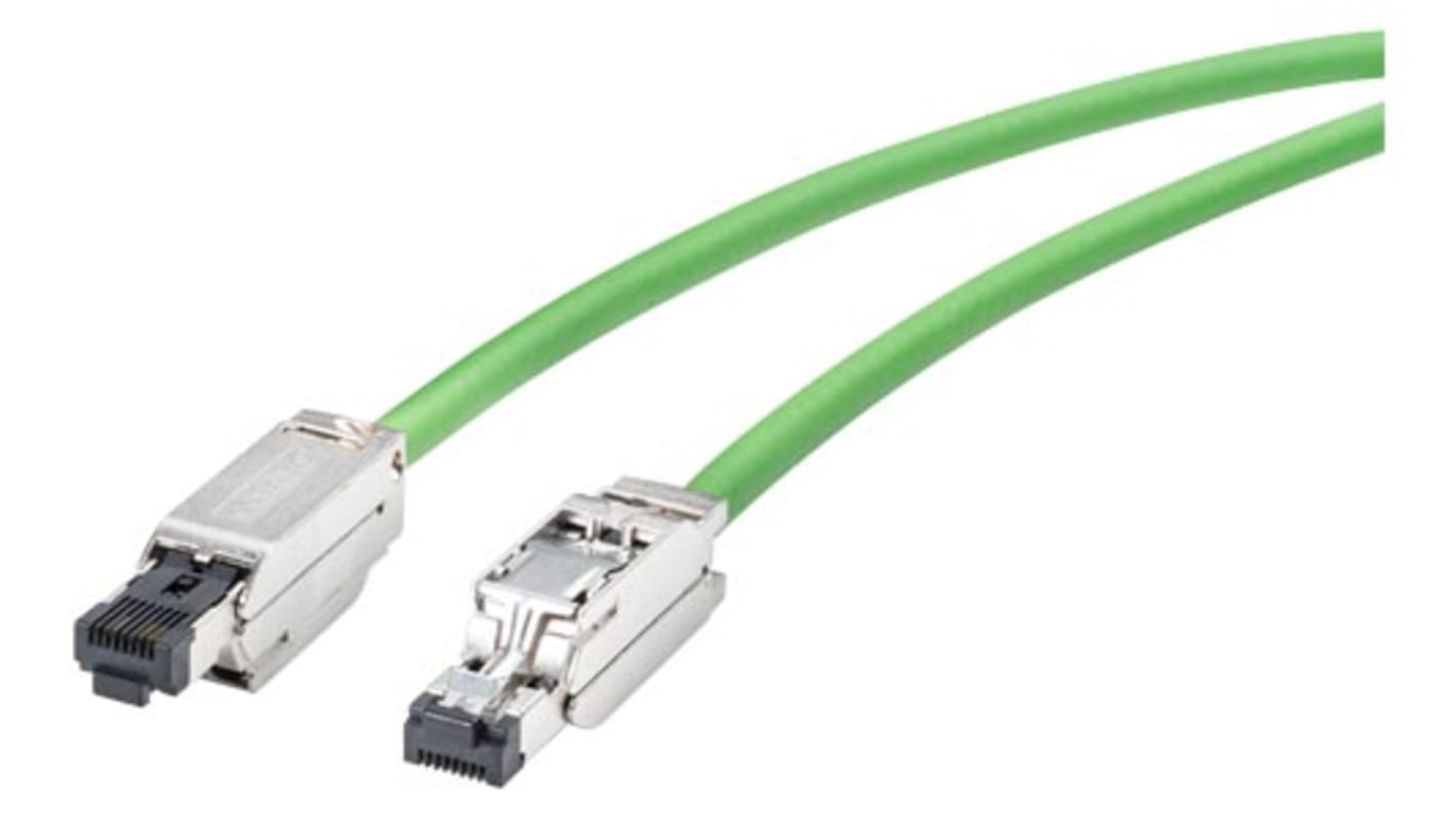 Siemens Cat6a Male RJ45 to RJ45 Ethernet Cable, Aluminium foil with a braided tin-plated copper wire screen, Green, 3m