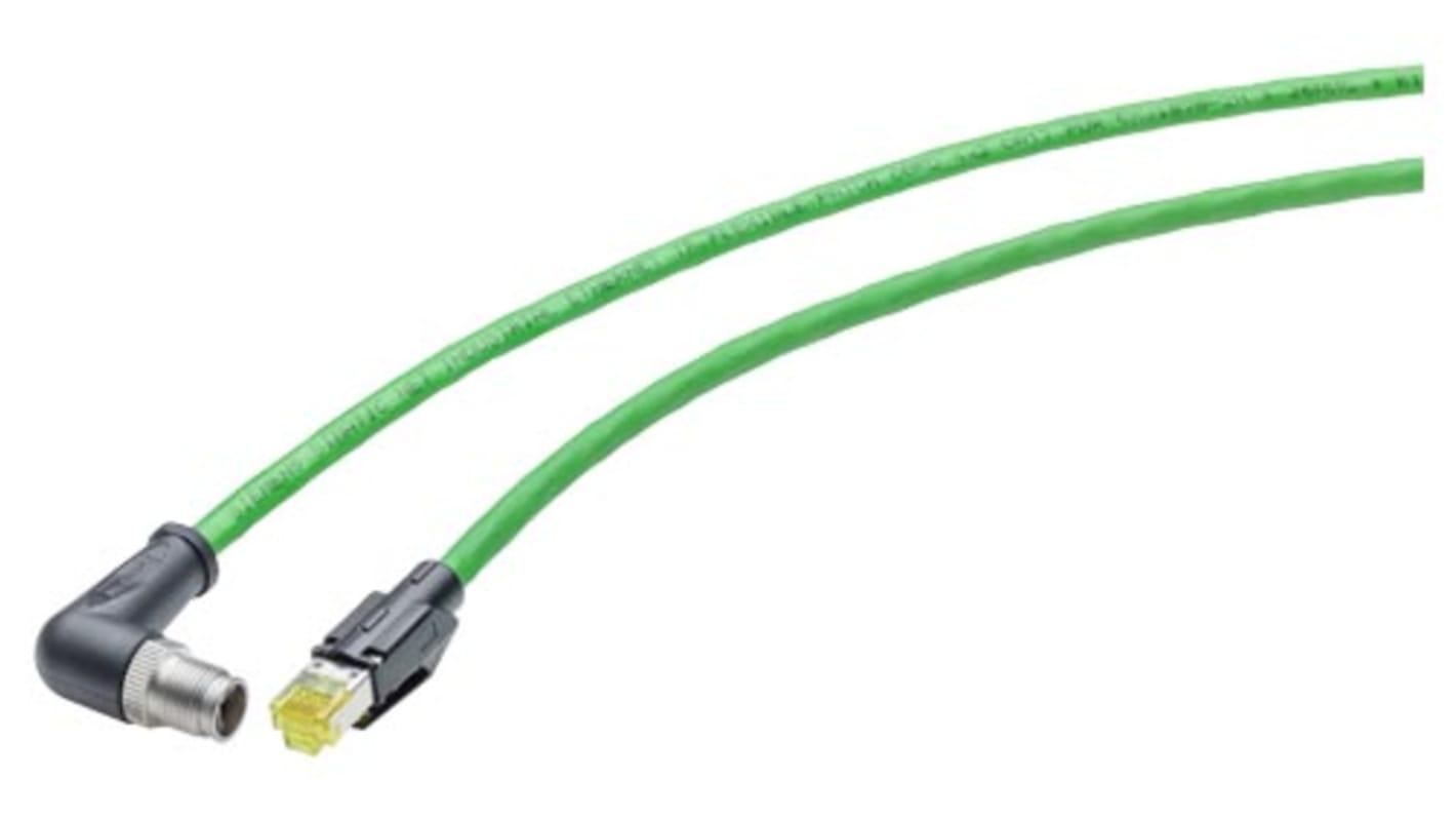 Siemens Cat6a Male M12 to RJ45 Ethernet Cable, Aluminium foil with a braided tin-plated copper wire screen, Green, 500mm