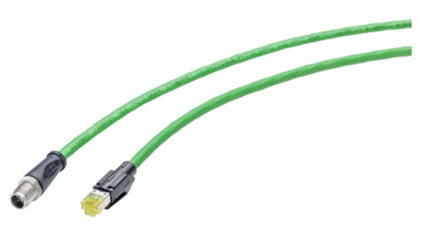 Siemens Cat6a Male M12 to RJ45 Ethernet Cable, Aluminium foil with a braided tin-plated copper wire screen, Green, 500mm