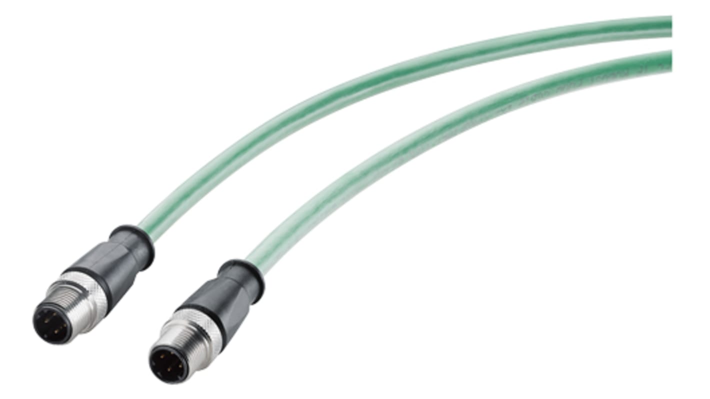 Siemens Cat5e Male M12 to M12 Ethernet Cable, Aluminium Foil, Tinned Copper Braid, Green, 1m