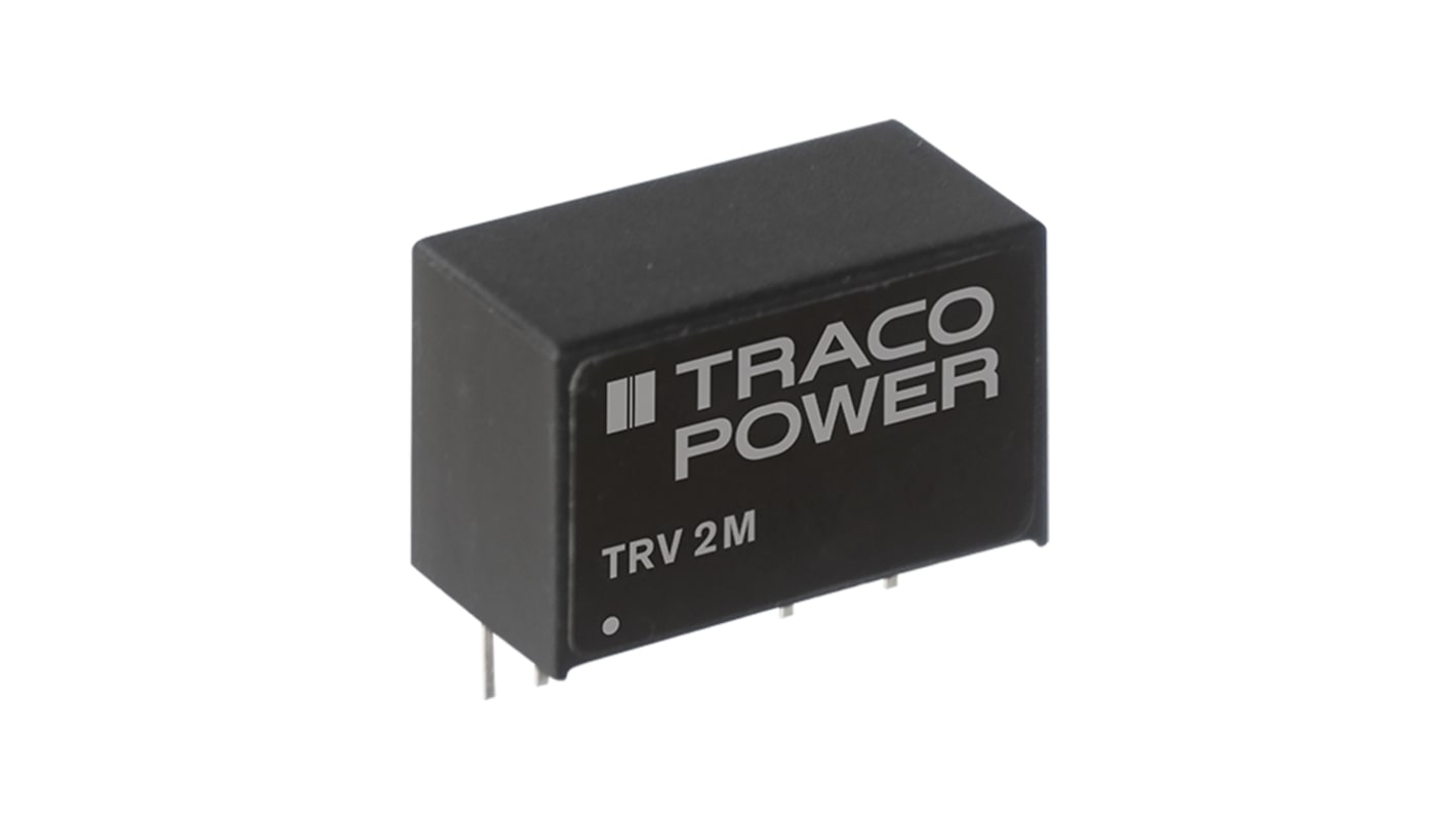 TRACOPOWER TRV 2M DC-DC Converter, 3.3V dc/ 600mA Output, 4.5 → 7 V dc Input, 2W, PCB Mount, +80°C Max Temp