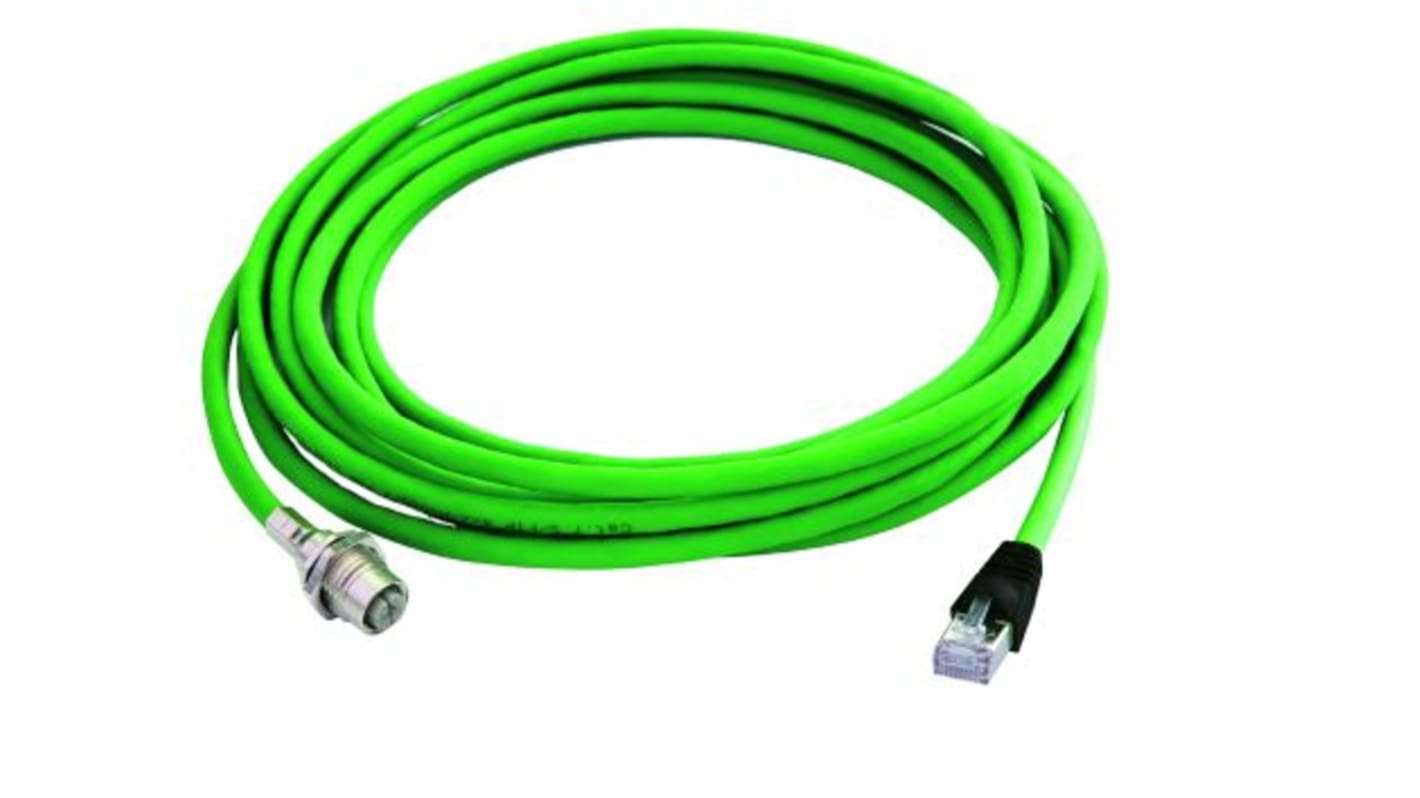 Telegartner Cat6a Straight Female M12 to Male RJ45 Ethernet Cable, Green, 500mm