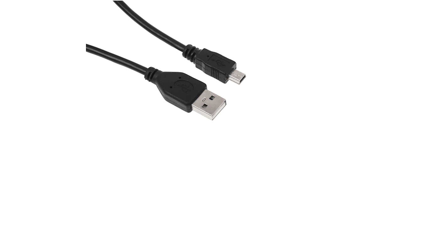 Cable USB 2.0 RS PRO, con A. USB A Macho, con B. Mini USB B Macho, long. 500mm, color Negro