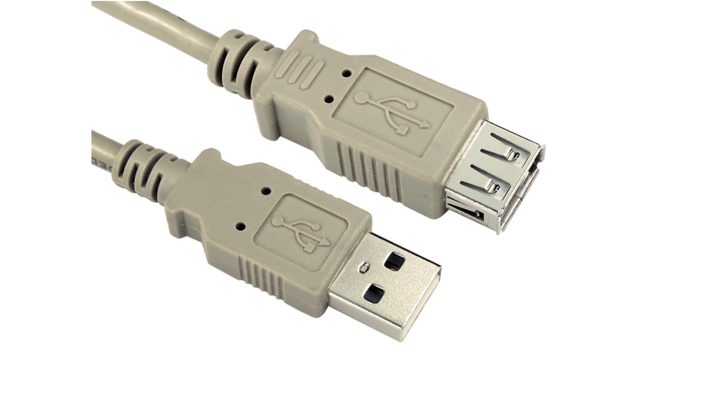 RS PRO USB 2.0 Cable, Male USB A to Female USB A  Cable, 1m