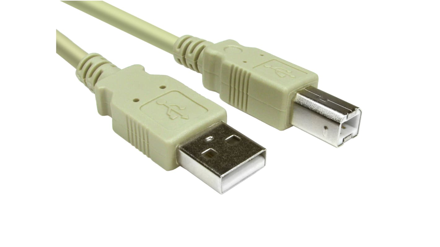 Cable USB 2.0 RS PRO, con A. USB A Macho, con B. USB B Macho, long. 1m, color Gris