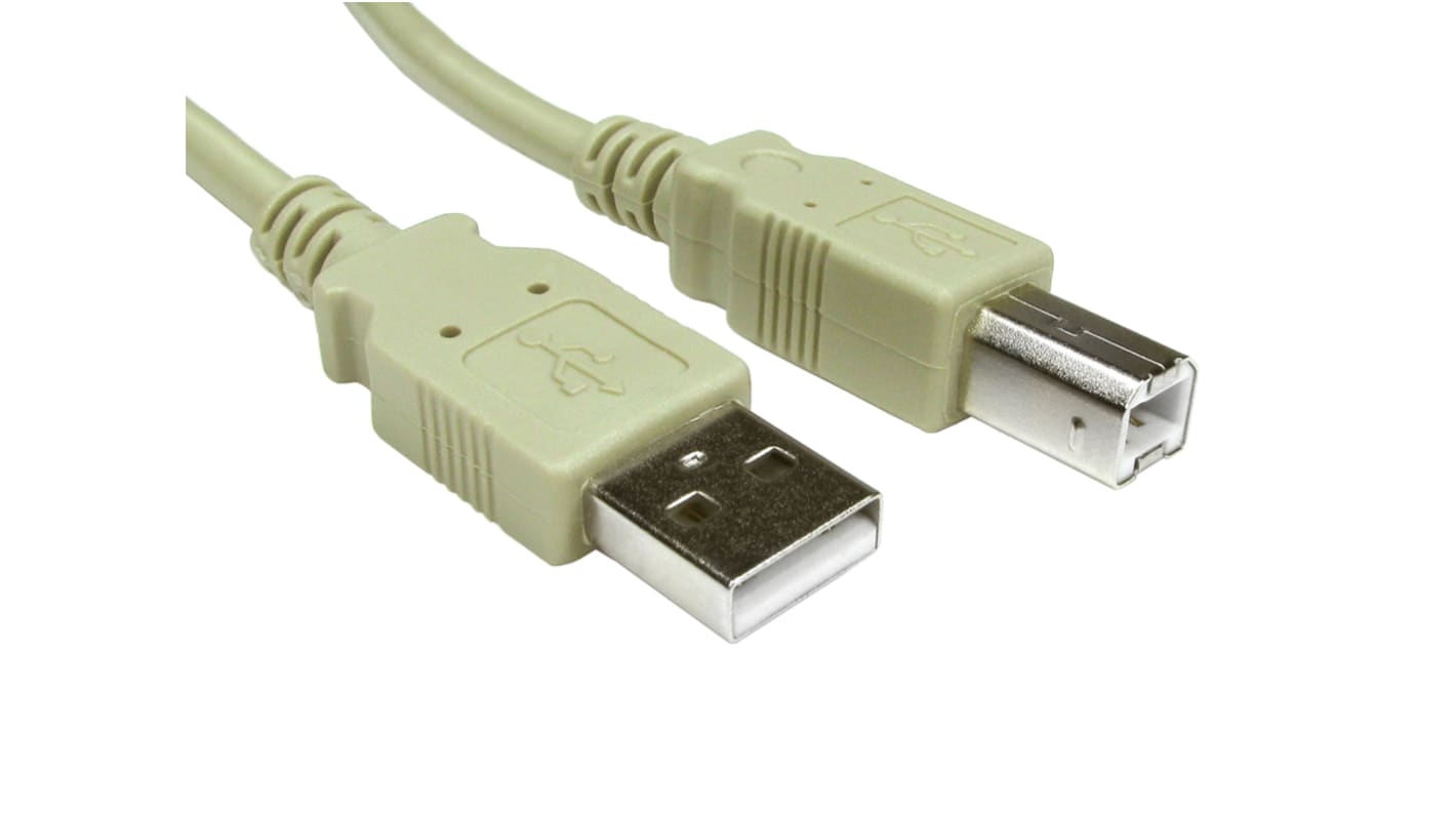 RS PRO USB-kabel, Grå, USB A til USB B, 2m