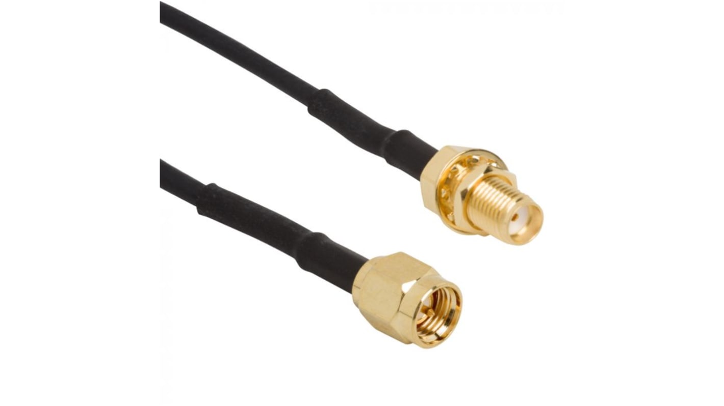 Cable coaxial RG174 Amphenol RF, 50 Ω, con. A: SMA, Hembra, con. B: SMA, Macho Negro