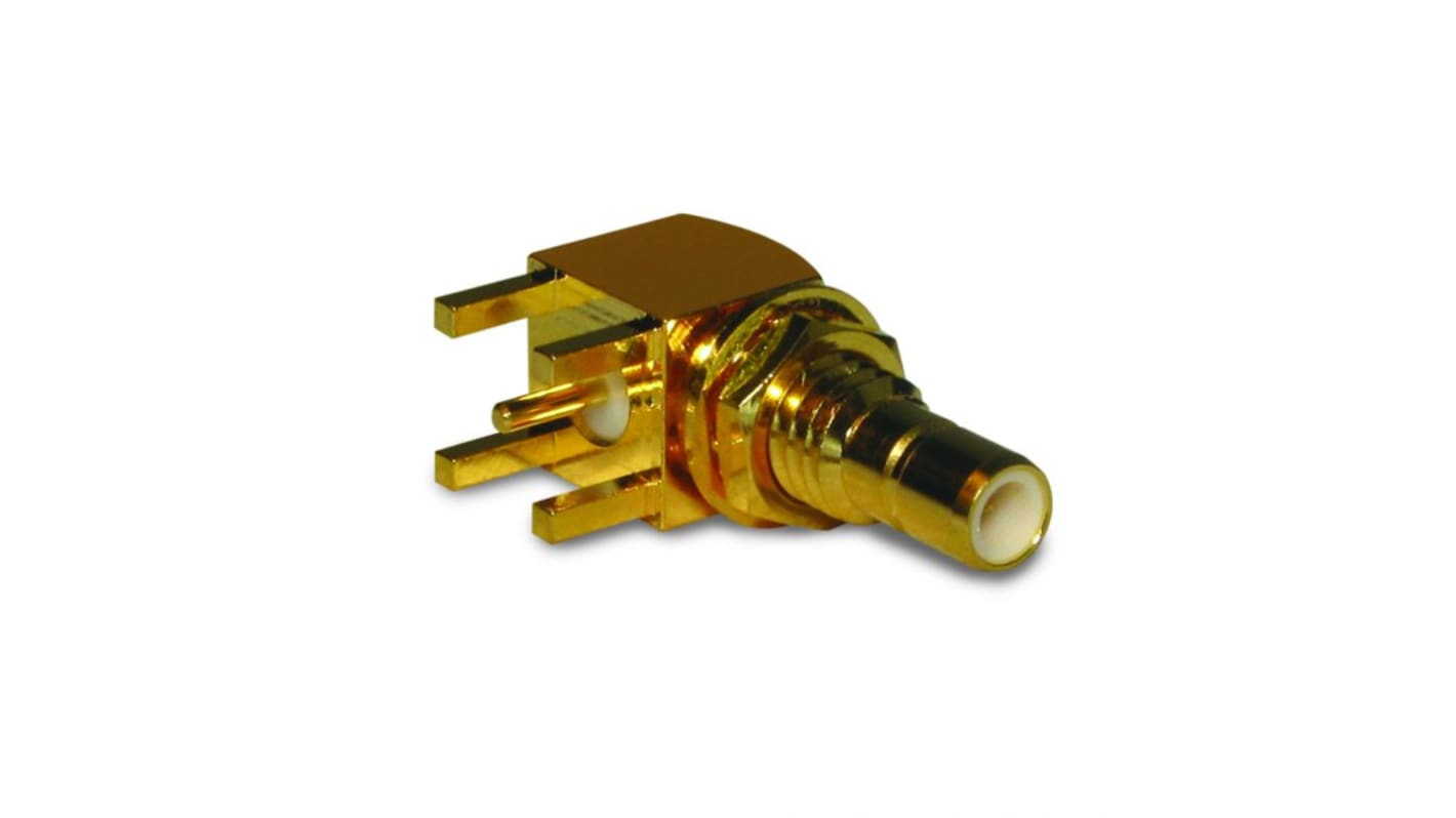 Conector RF Amphenol RF 142184, Hembra, Ángulo de 90° , Pasante, Terminación de Soldador