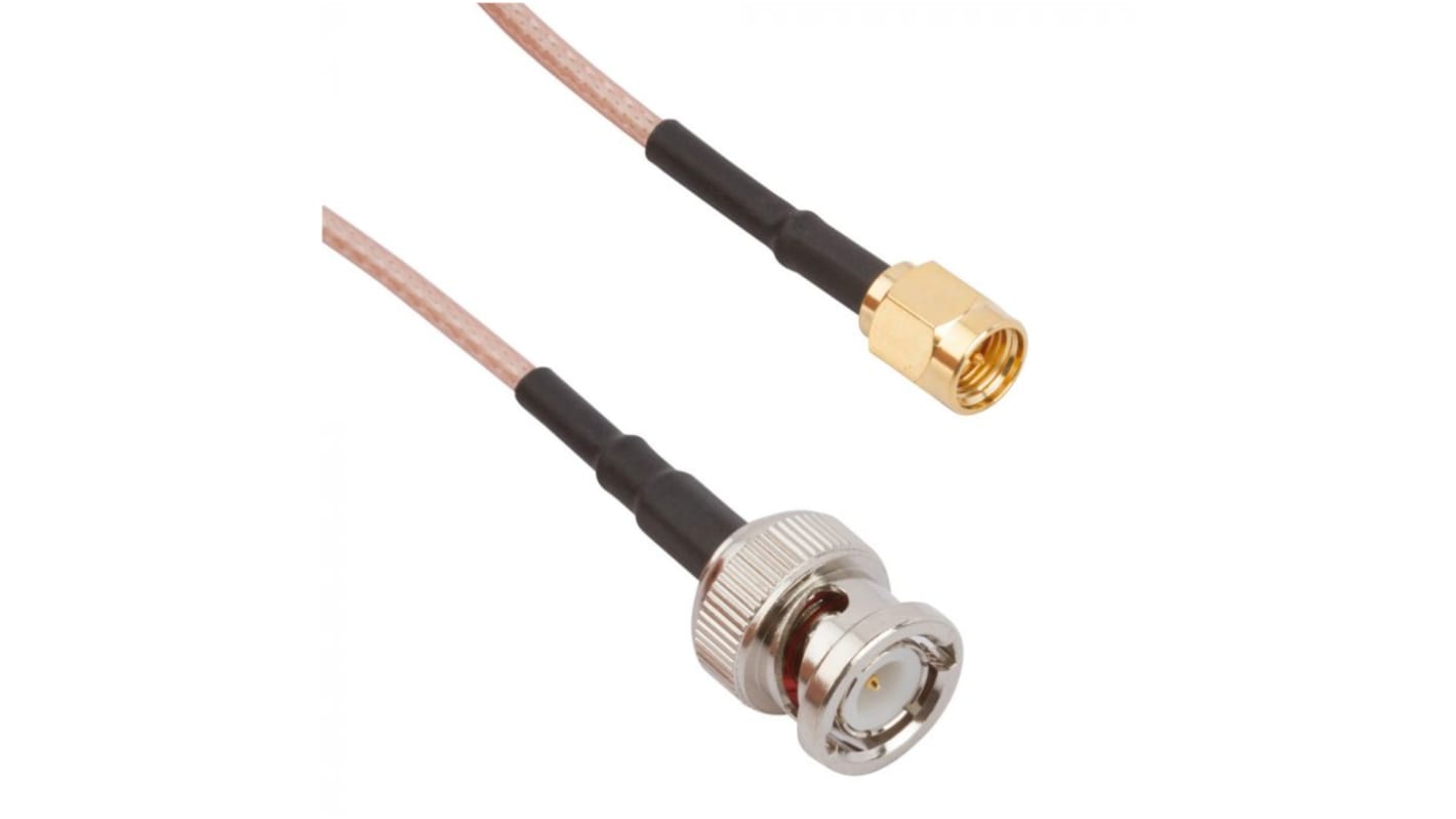 Cable coaxial RG316 Amphenol RF, 50 Ω, con. A: BNC, Macho, con. B: SMA, Macho Transparente