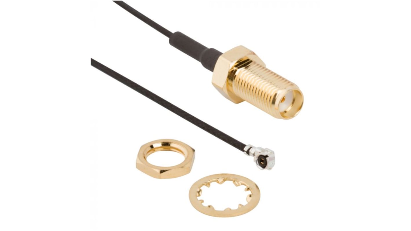 Cable coaxial 1.13 mm Amphenol RF, 50 Ω, con. A: AMC, Macho, con. B: SMA Negro