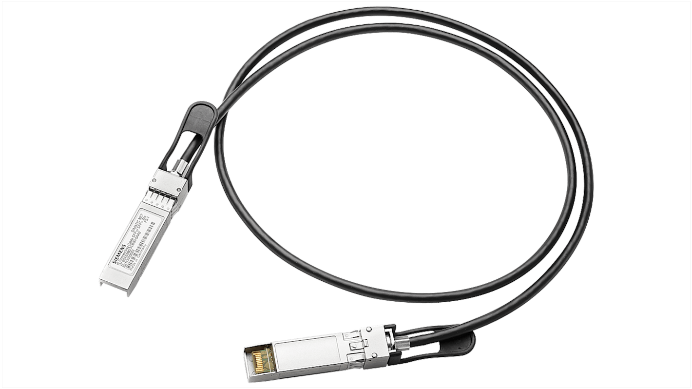 Siemens Male SFP+ to SFP+ Ethernet Cable, Aluminium foil with a braided tin-plated copper wire screen, Black, 2m