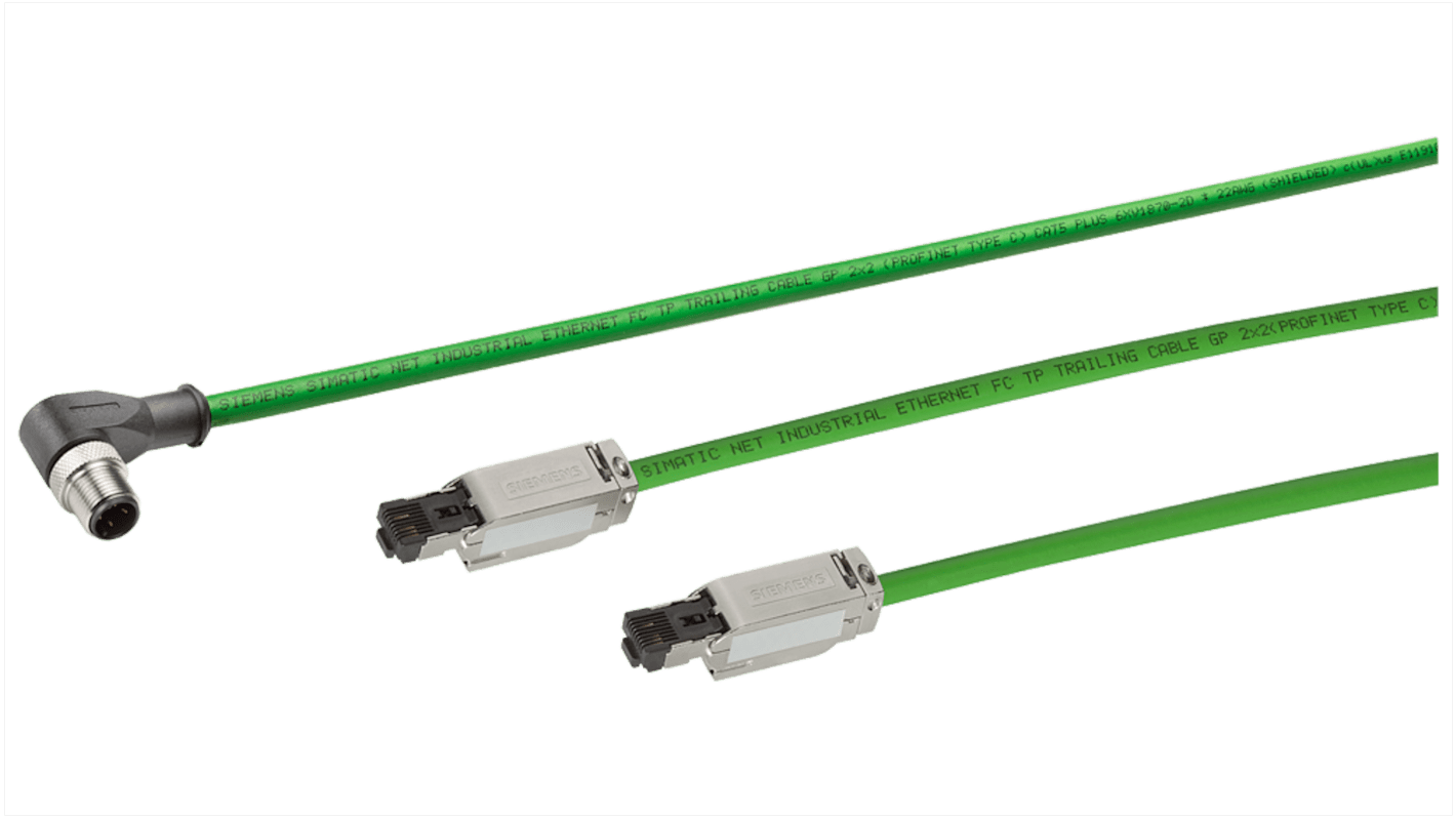 Siemens Ethernetkabel Cat.5e, 10m, Grün Patchkabel, A RJ45 Aluminiumfolie mit einer Geflechtabschirmung aus verzinntem
