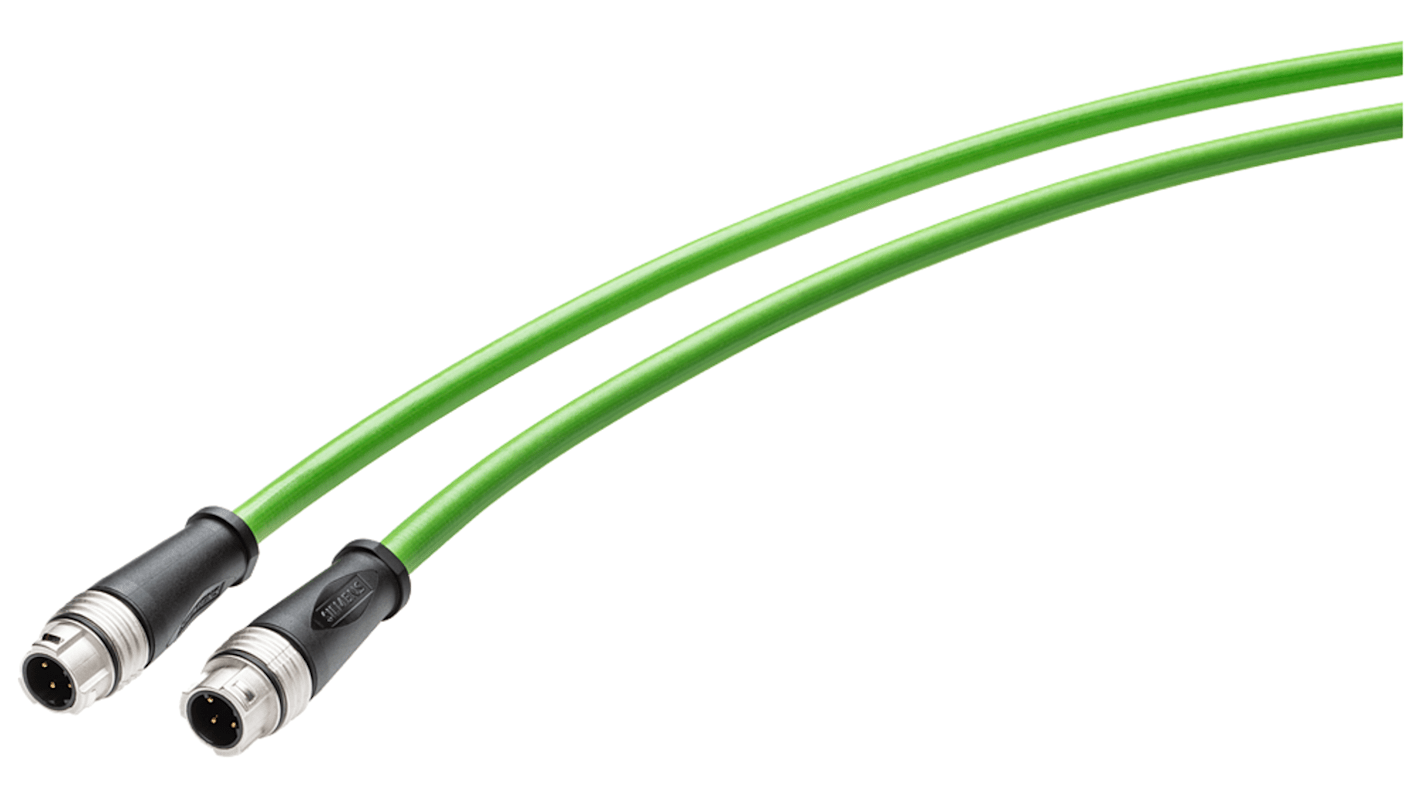 Siemens Cat5e Male M12 to M12 Ethernet Cable, Aluminium Foil, Tinned Copper Braid, Green, 500mm