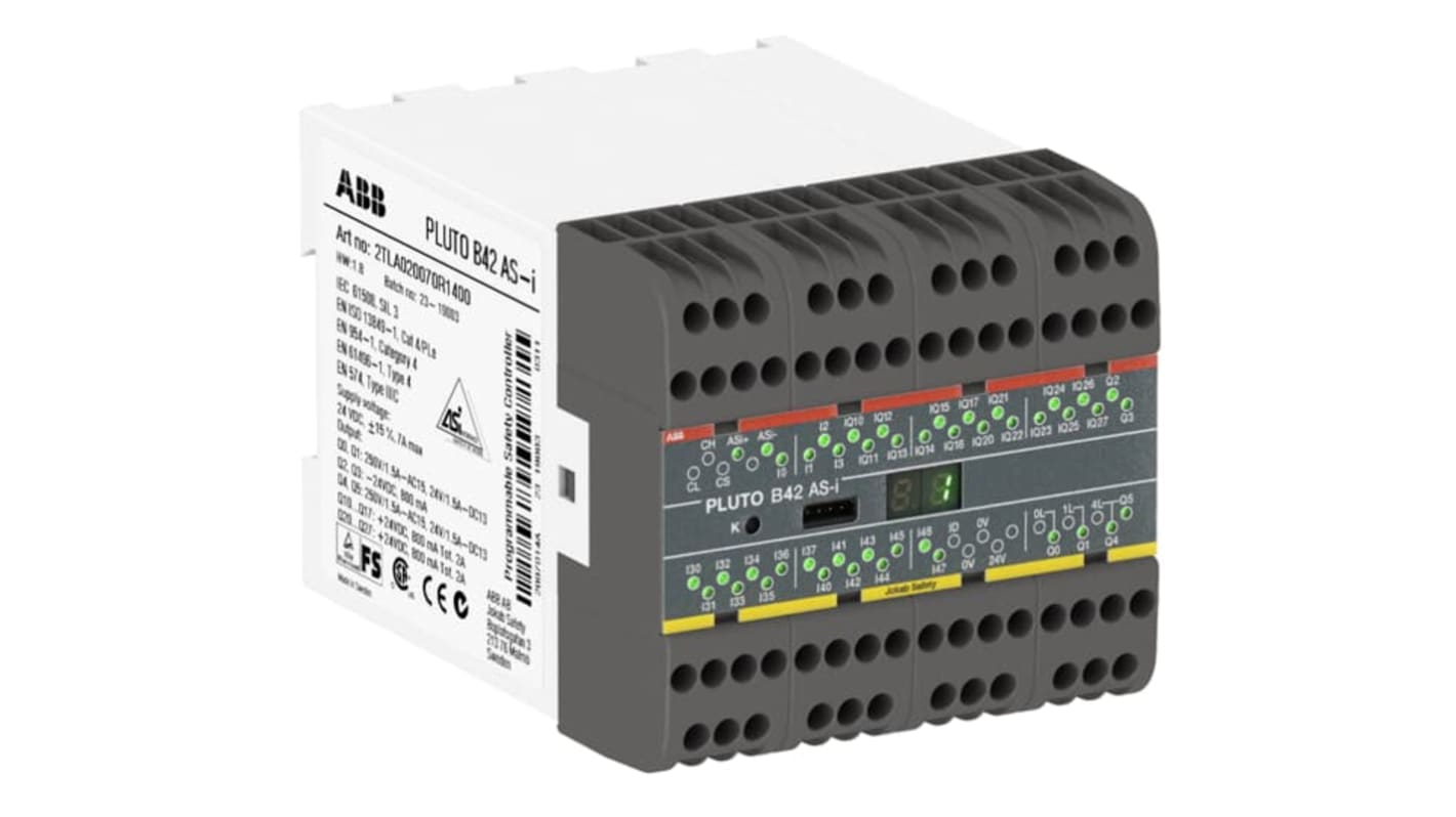 ABB B42 AS-i Pluto Series Safety Controller, 36 Safety Inputs, 6 Safety Outputs, 24 V dc