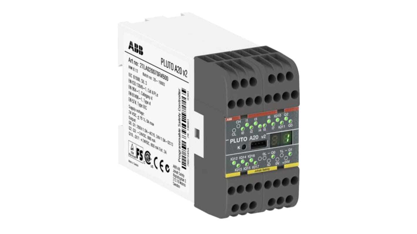 ABB A20 V2 Pluto Series Safety Controller, 16 Safety Inputs, 4 Safety Outputs, 24 V dc