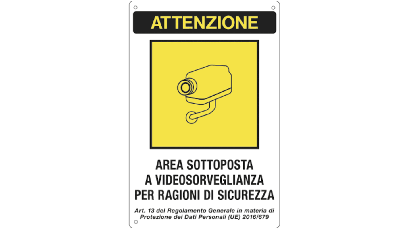 Insegna Alluminio Videosorveglianza 85x30 Mm - Attenzione Telecamera